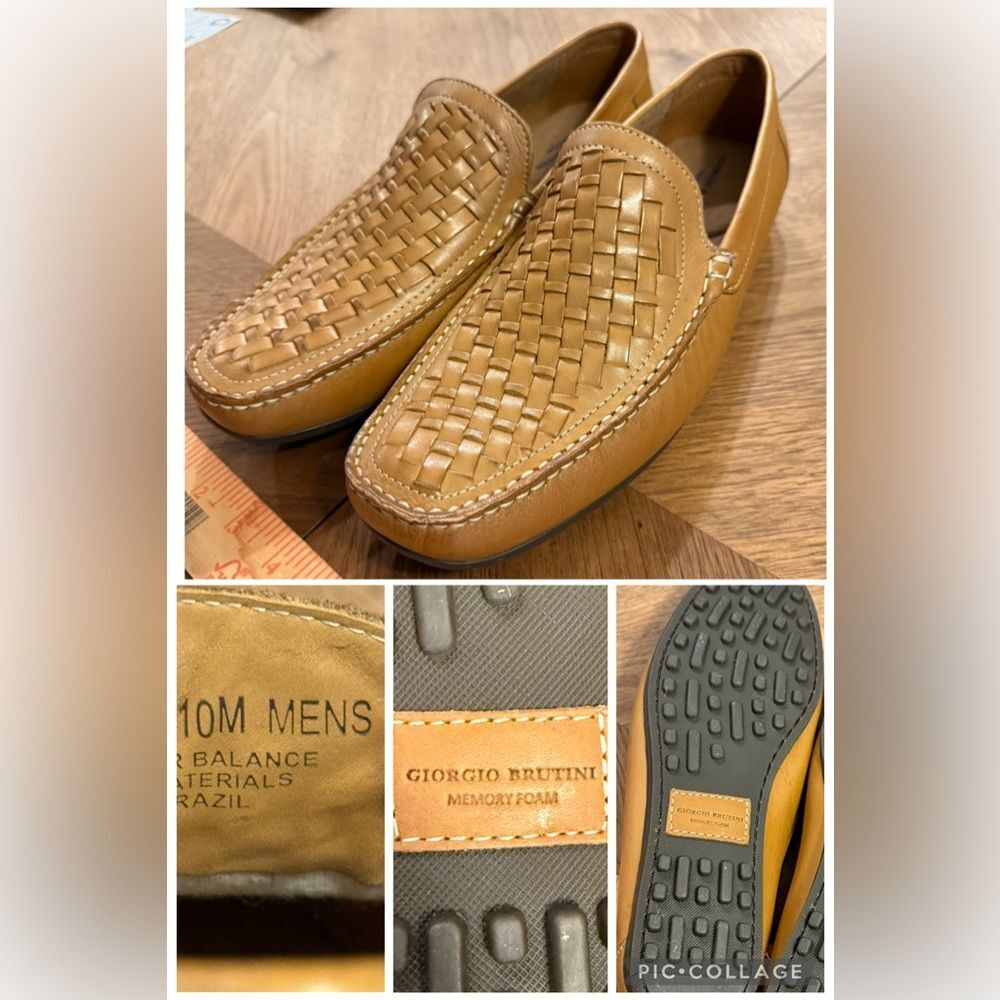Giorgio Brutini Tilson Woven Leather Loafers Mens 10 M Tan Brown Slip On NWOB